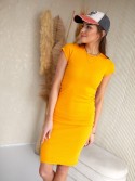 Pencil dress with short sleeves, mustard TS286 - Online store - Boutique